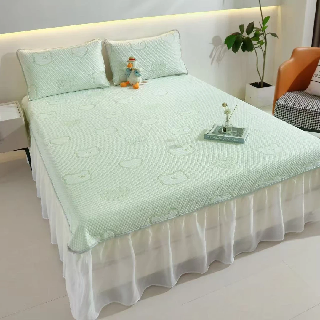 {宝妈专属}2025新款纯色3D 冰豆豆凉席 -床裙款三件套166