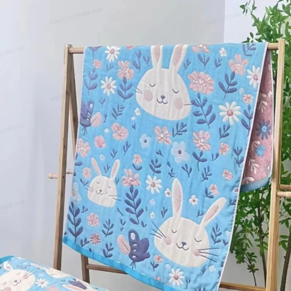 高端轻柔浴巾-花朵微笑兔