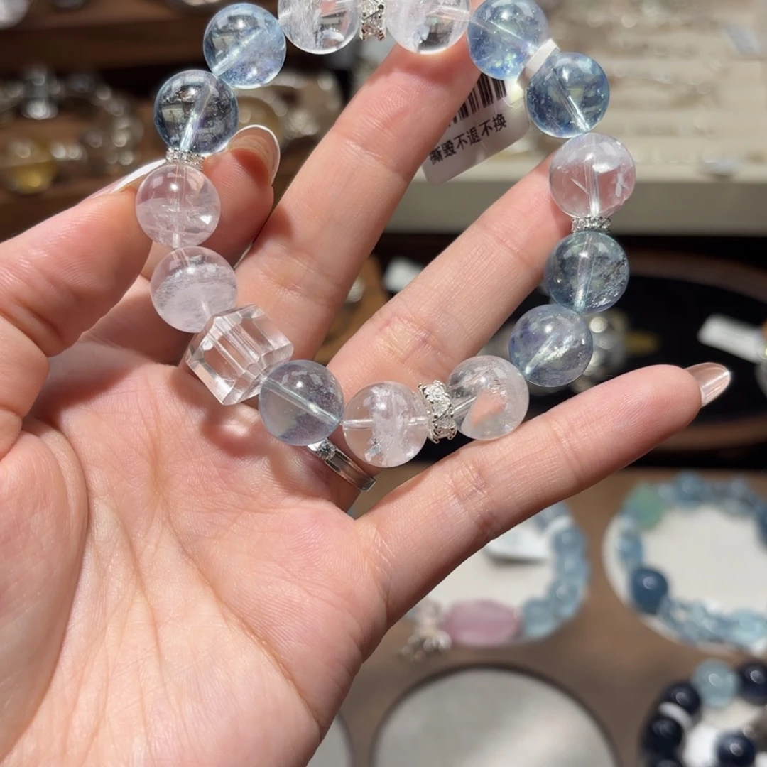 水晶手串银S925镶嵌m****J海蓝宝