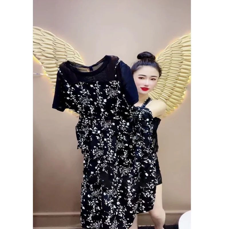 中长款连衣裙大码女装2025夏季新款碎花妈妈装胖MM宽松显瘦裙子女