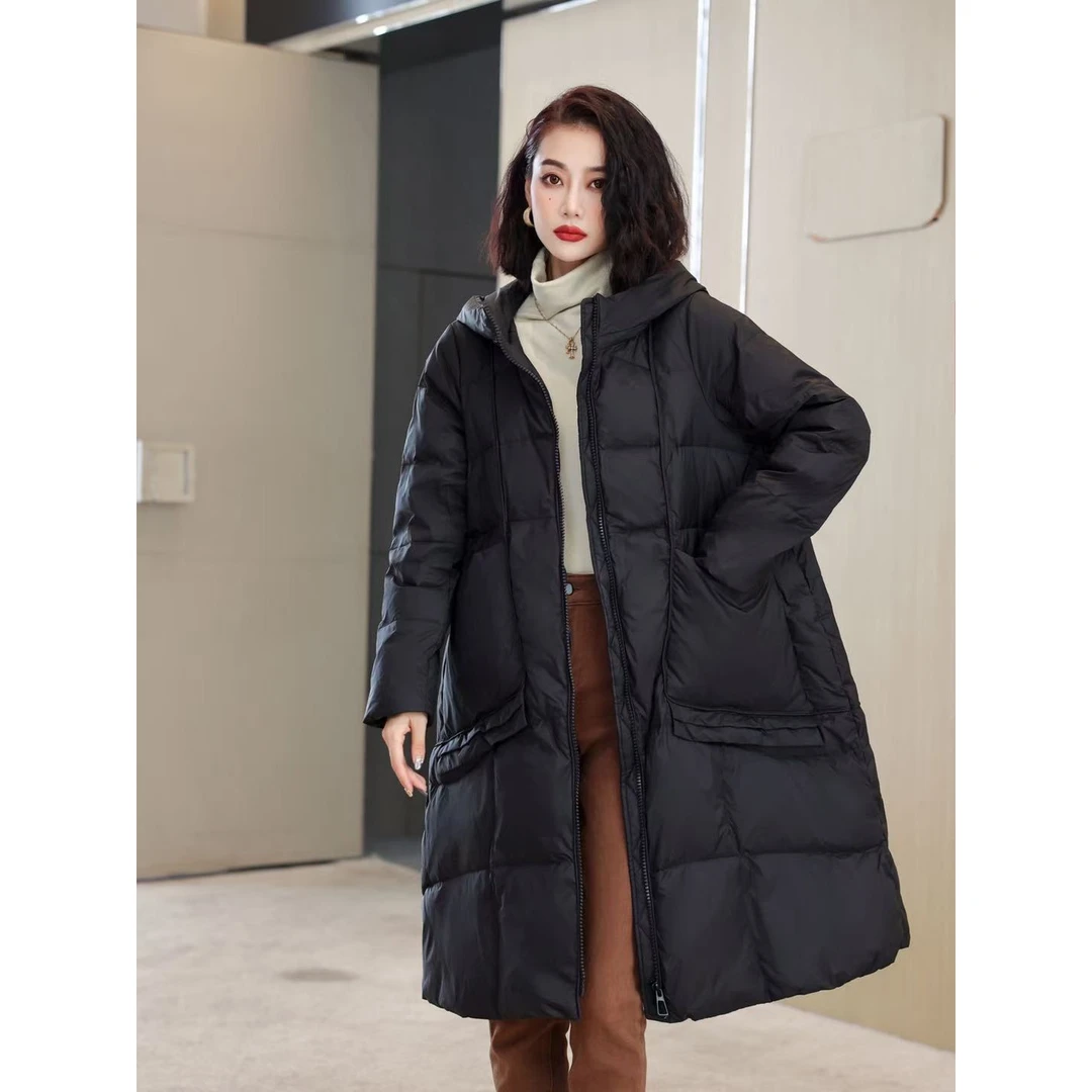 DUCURNO连帽羽绒服女冬季2026新款时尚气质加厚保暖百搭过膝外套