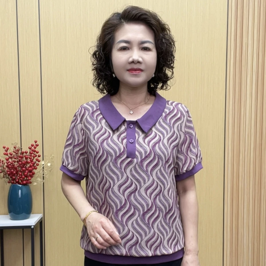 2025夏季气质时尚短袖百搭洋气显瘦中老年减龄薄款女士宽松妈妈装