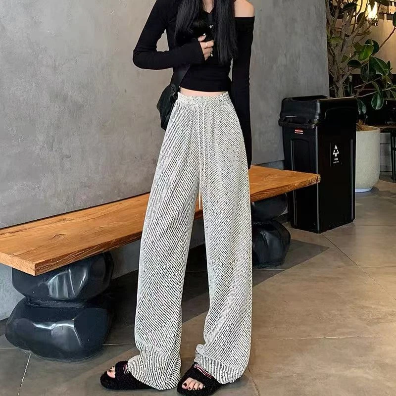 阔腿裤女秋冬季加厚加绒慵懒高腰垂感显瘦亮丝窄版直筒裤18189