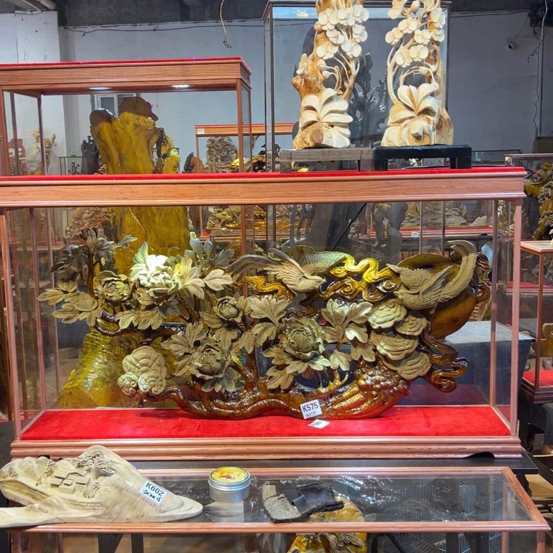 用***3金丝楠花开富贵居家摆件