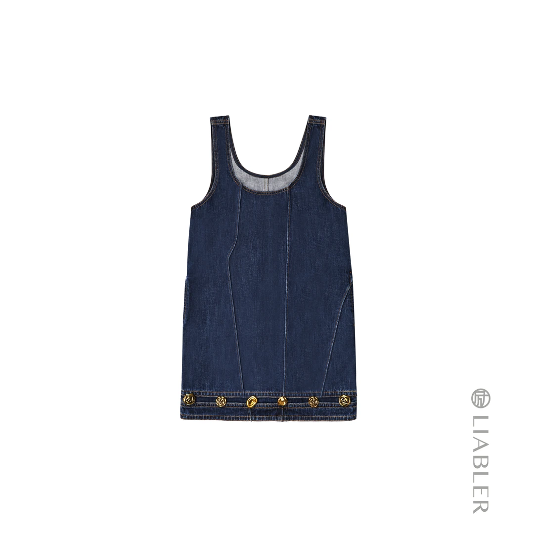 LIABLER/励 P25春夏解构设计感背心水洗宽松牛仔裙 LSS25139D