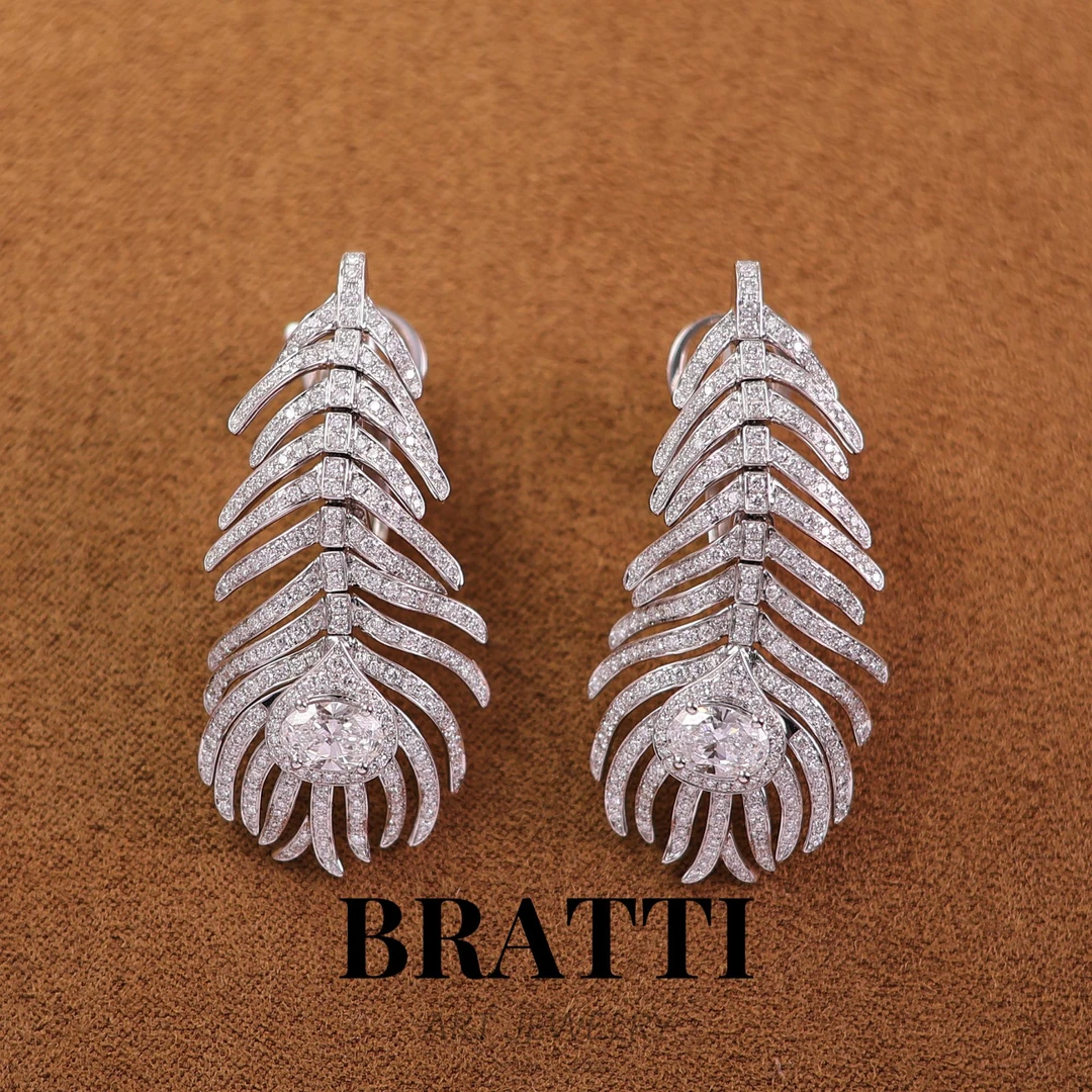 实验室培育钻石Bratti珠宝18K金“羽毛”白金培育钻耳饰-KE250903
