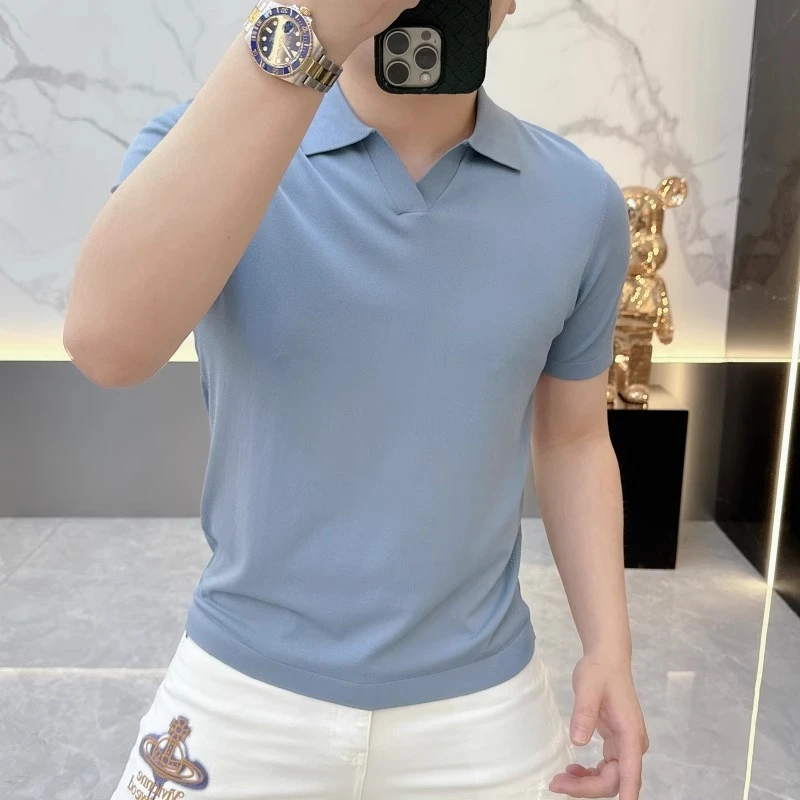 欧货短袖T恤男士时尚休闲夏季半袖POLO衫翻领拉链印花上衣潮5506