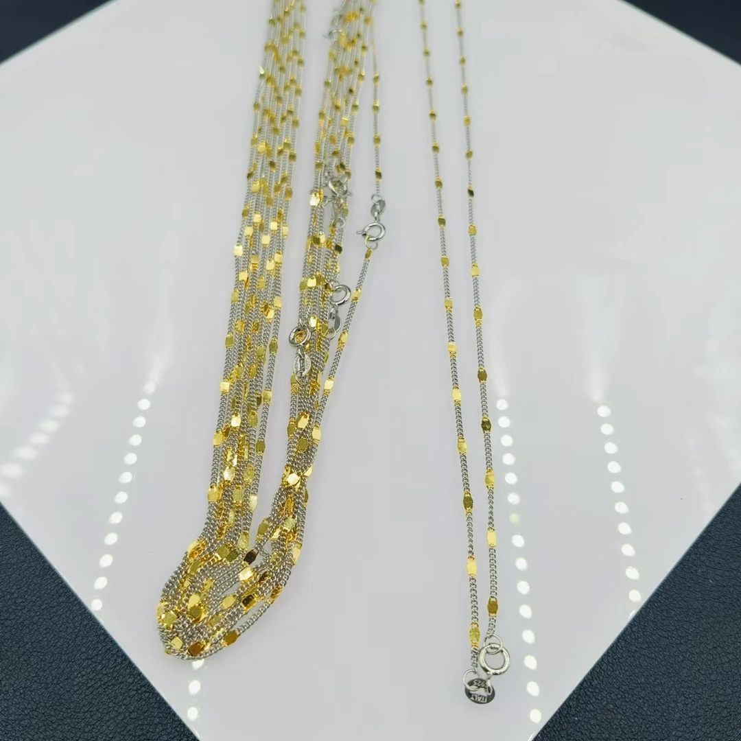 链子925银 「戴琴珠宝」FR6709-银18寸双色满天星链(多样性发其一)