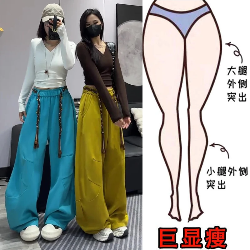 秋季新款韩版重工高腰百搭休闲裤女梨形身材宽松遮肉显瘦阔腿裤