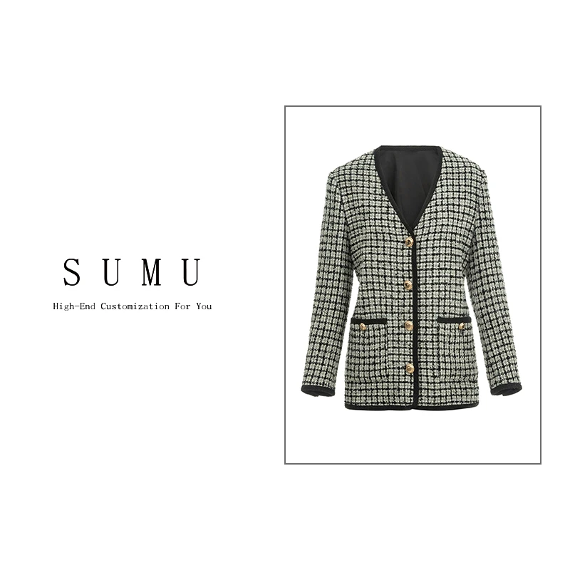 小雨女装自产8-4秋季新款气质轻奢上衣千鸟格小香风外套8066