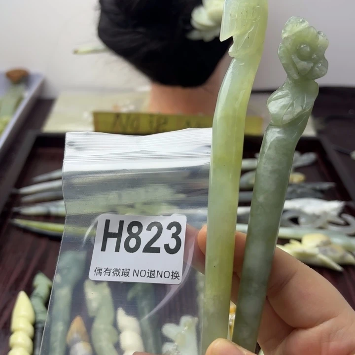 蛇纹石玉发饰合金半****✔