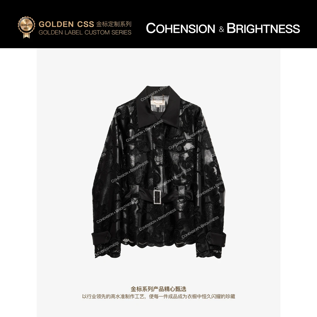 凝慧【浮士晚歌】时尚翻领刺绣镂空慵懒老钱风长袖外套上衣YS056