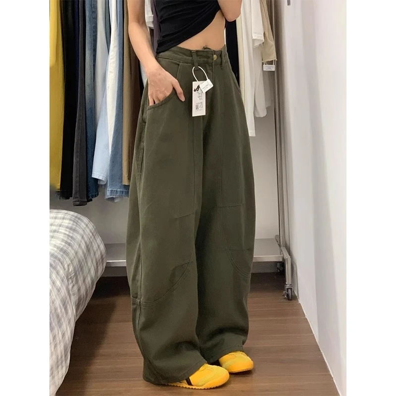 美式复古弯刀牛仔工装裤女新款高腰宽松阔腿显瘦跳舞直筒拖地裤子