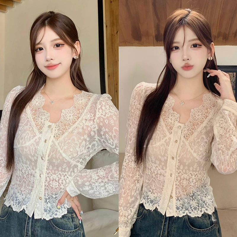 秋冬加绒新款蕾丝衫女设计感显瘦高级打底纯欲