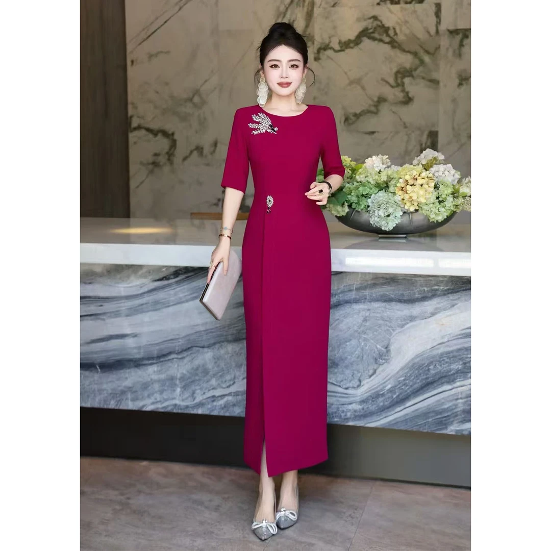 2025早秋新款优雅气质订钻轻奢修身显瘦高档礼服长裙宴会连衣裙女