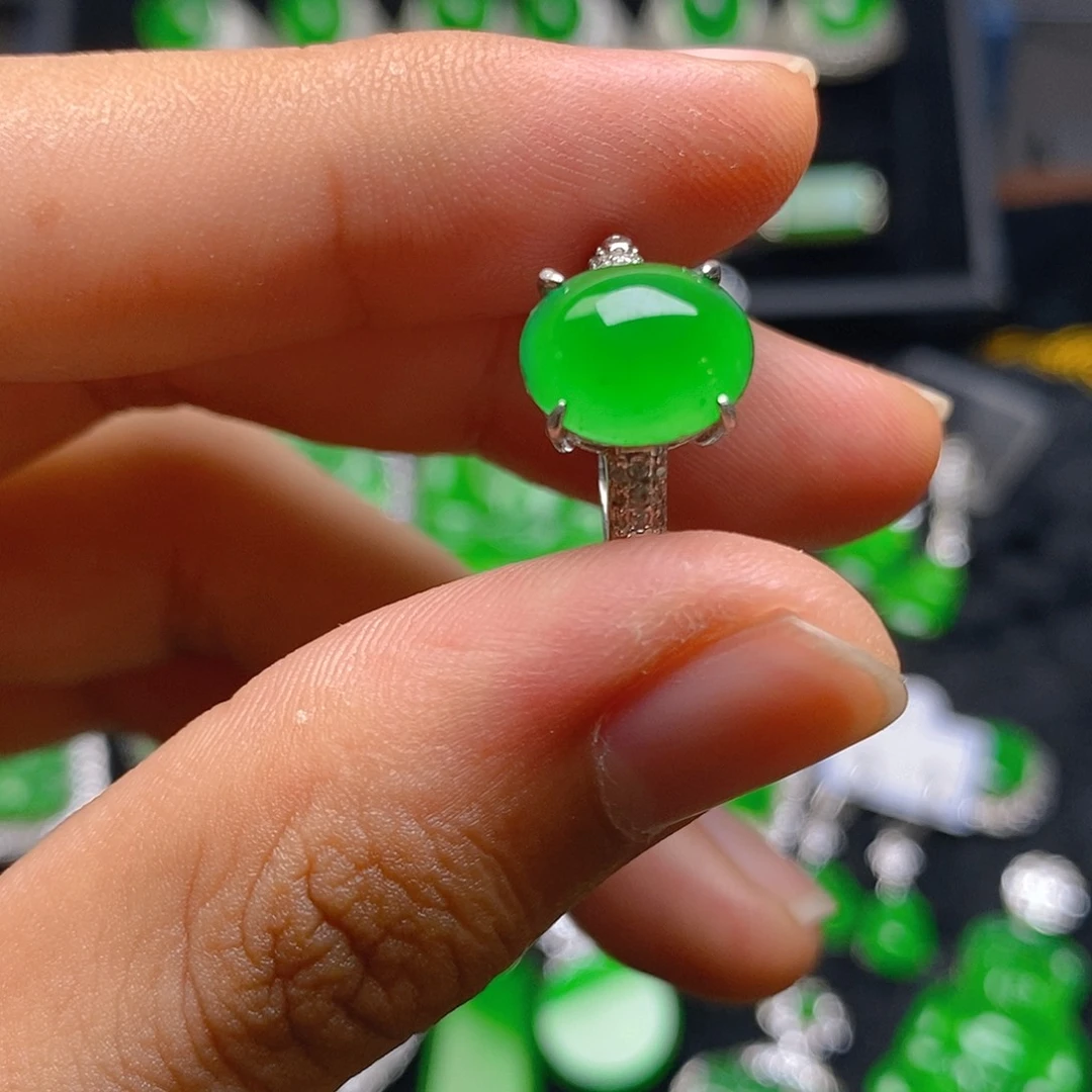 翡翠银S925镶嵌戒指戒指