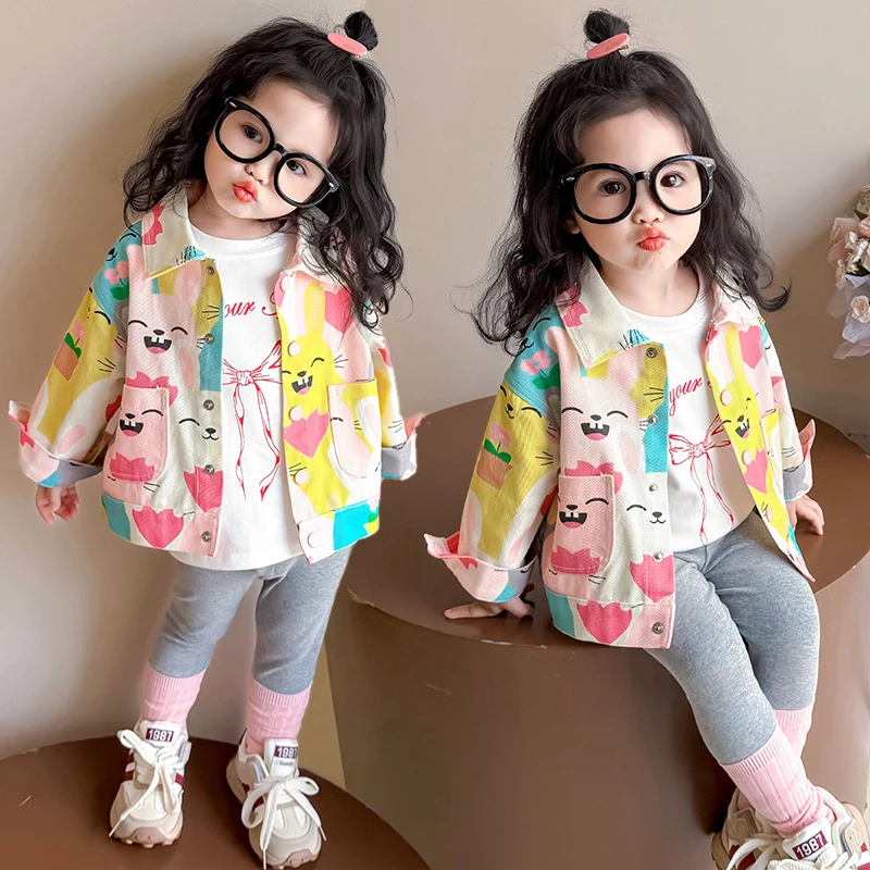 女童休闲外套2025新款儿童春秋装韩版洋气女宝宝春季卡通夹克上衣