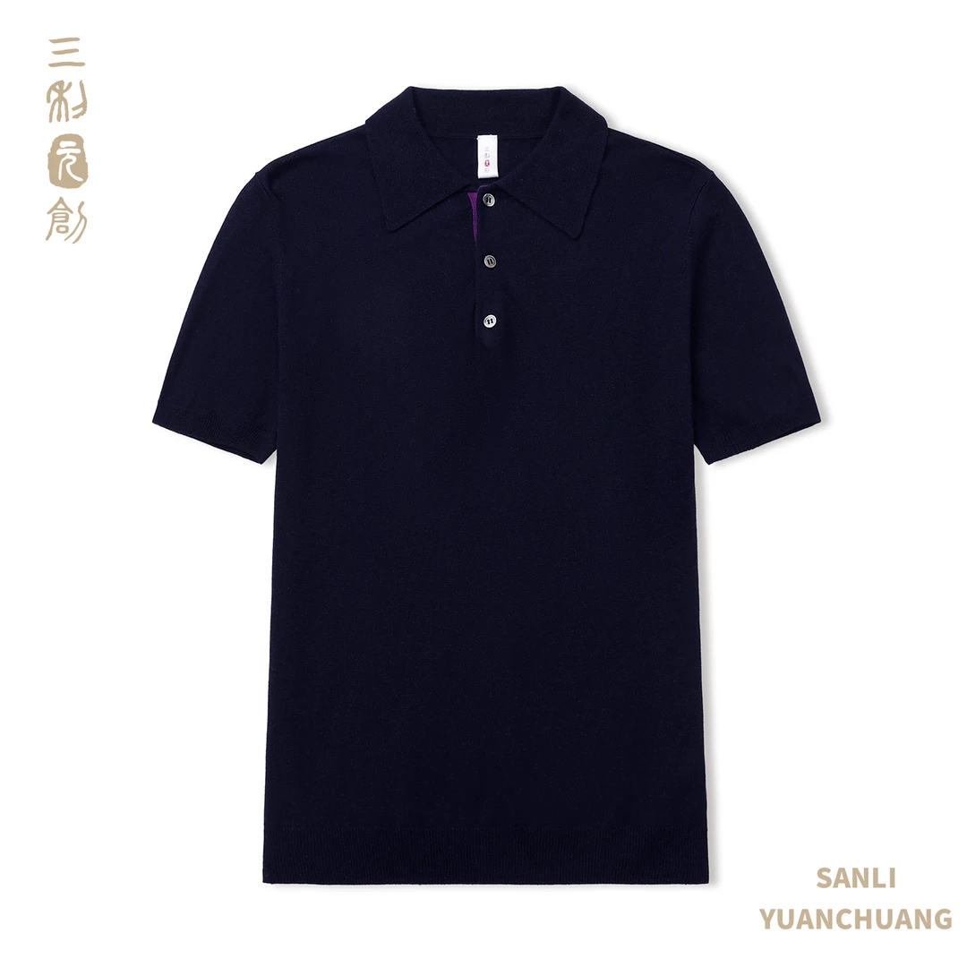 三利元创【男款】春夏精纺桑蚕丝羊绒短袖针织男POLO衫6091