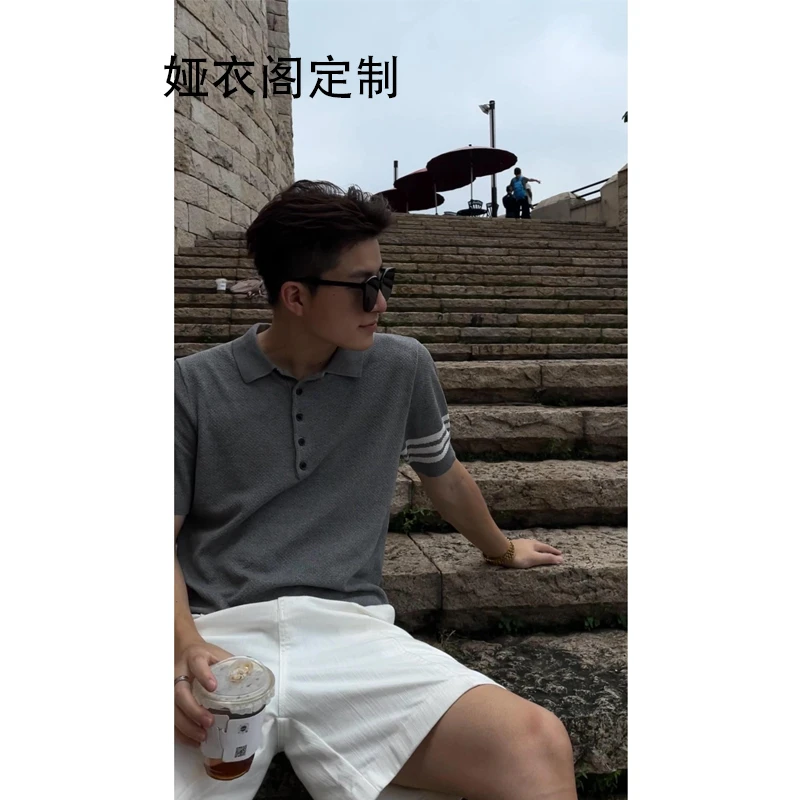 CHANWS夏季新款潮流个性时尚条纹袖休闲短袖T恤POLO针织衫8003