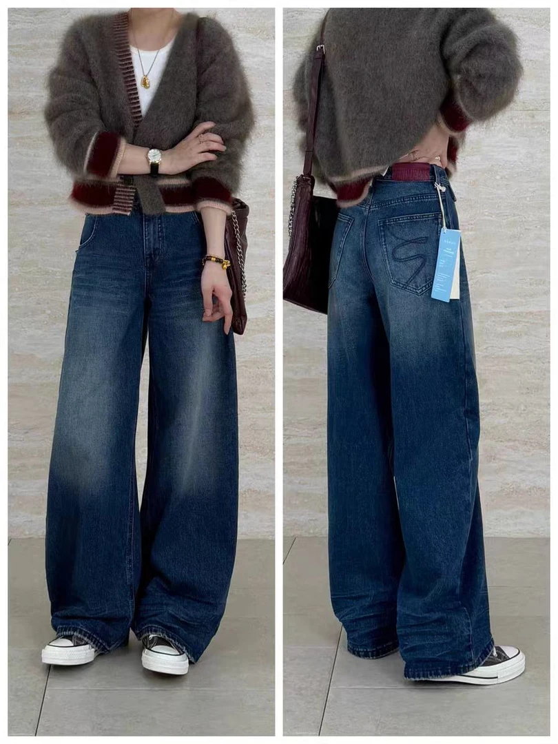 SU【608】花87  愫伟风格弯刀裤牛仔裤秋冬厚磨毛柔软蓝标系列~