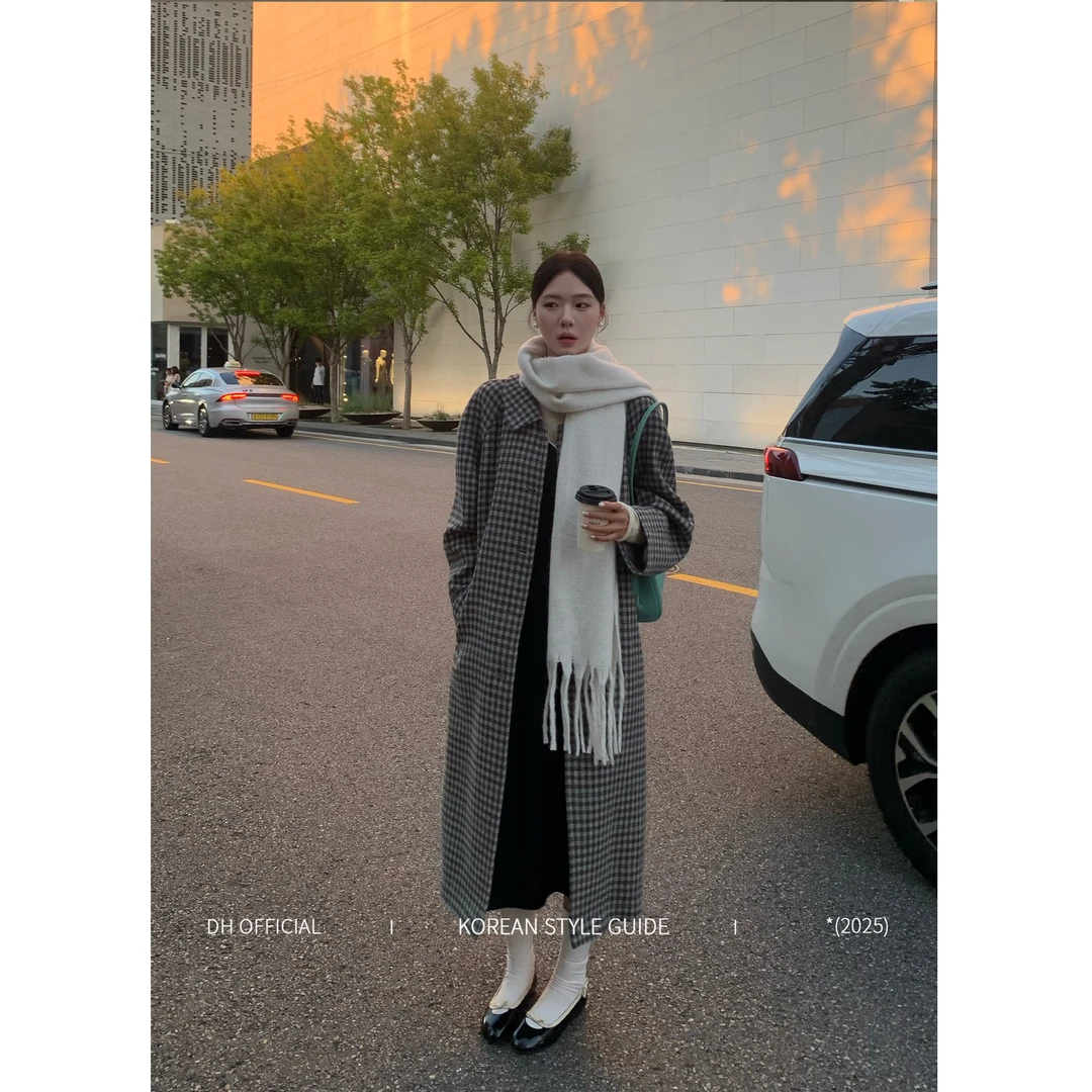 DH OFFICIAL大花【Miu系秀场 coat】复古100绵羊毛小翻领千鸟格大衣