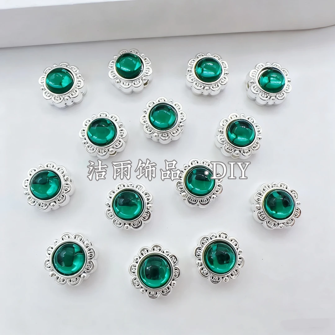 (洁雨饰品 DIY)  T106 “太阳花” 福利银底深绿色通孔串珠diy配件