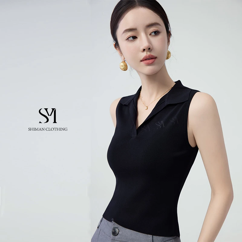 【饰漫】时尚外穿Polo领正肩套头无袖夏季上衣针织背心通勤显瘦女