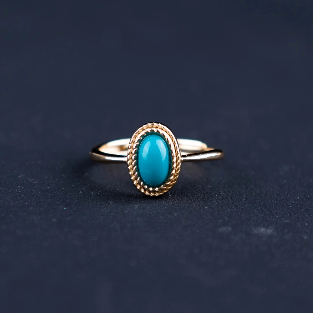 天然高瓷蓝绿松石镶嵌合金女戒