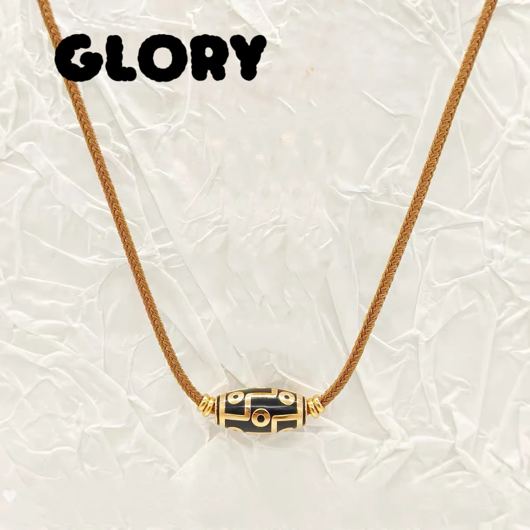 非金属棉绳项链 中国风复古黑色时尚金色九眼项链饰品颈链锁骨链