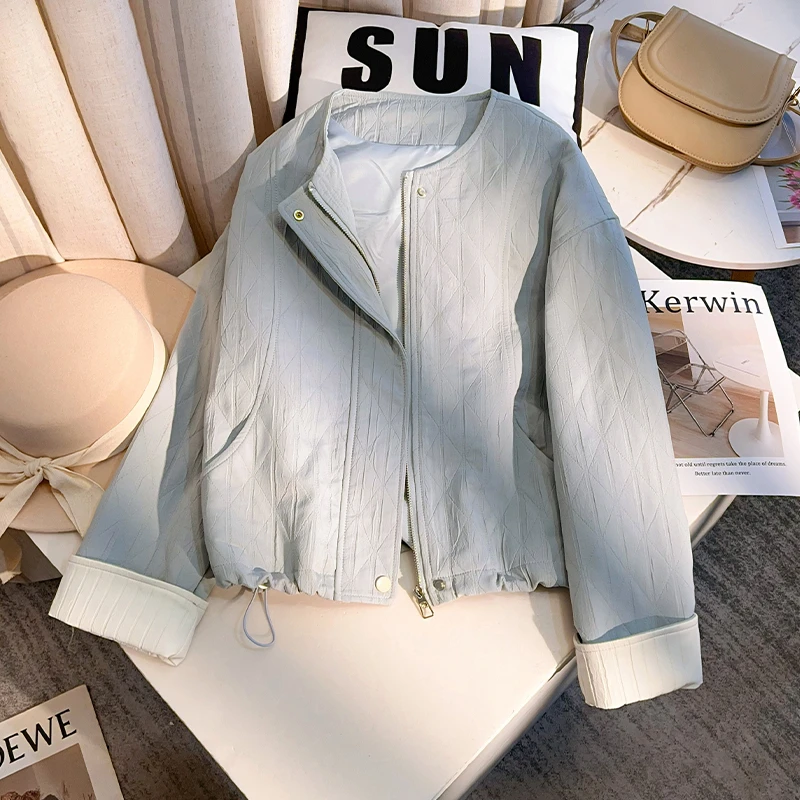 拉夏贝尔简约休闲夹克女2025早春季新款小个子通勤长袖上衣短外套