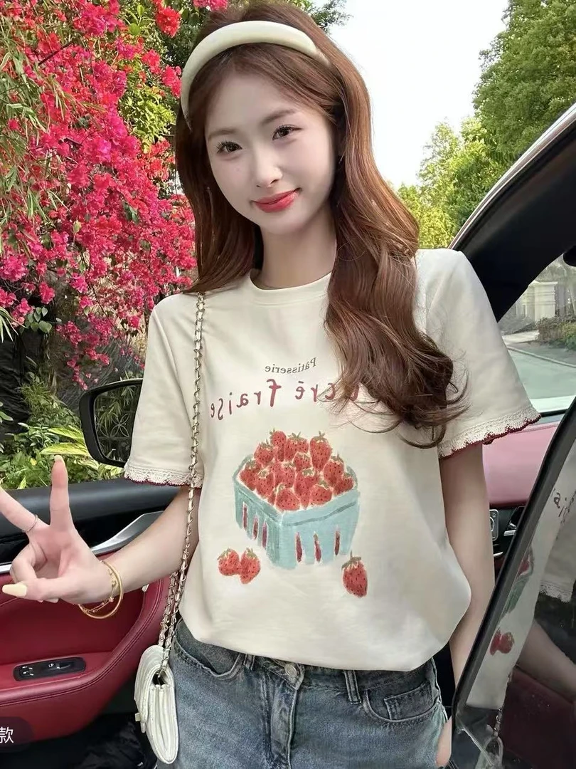 韩版夏季新款字母短袖圆领常规印花T恤时尚百搭显瘦ins半袖