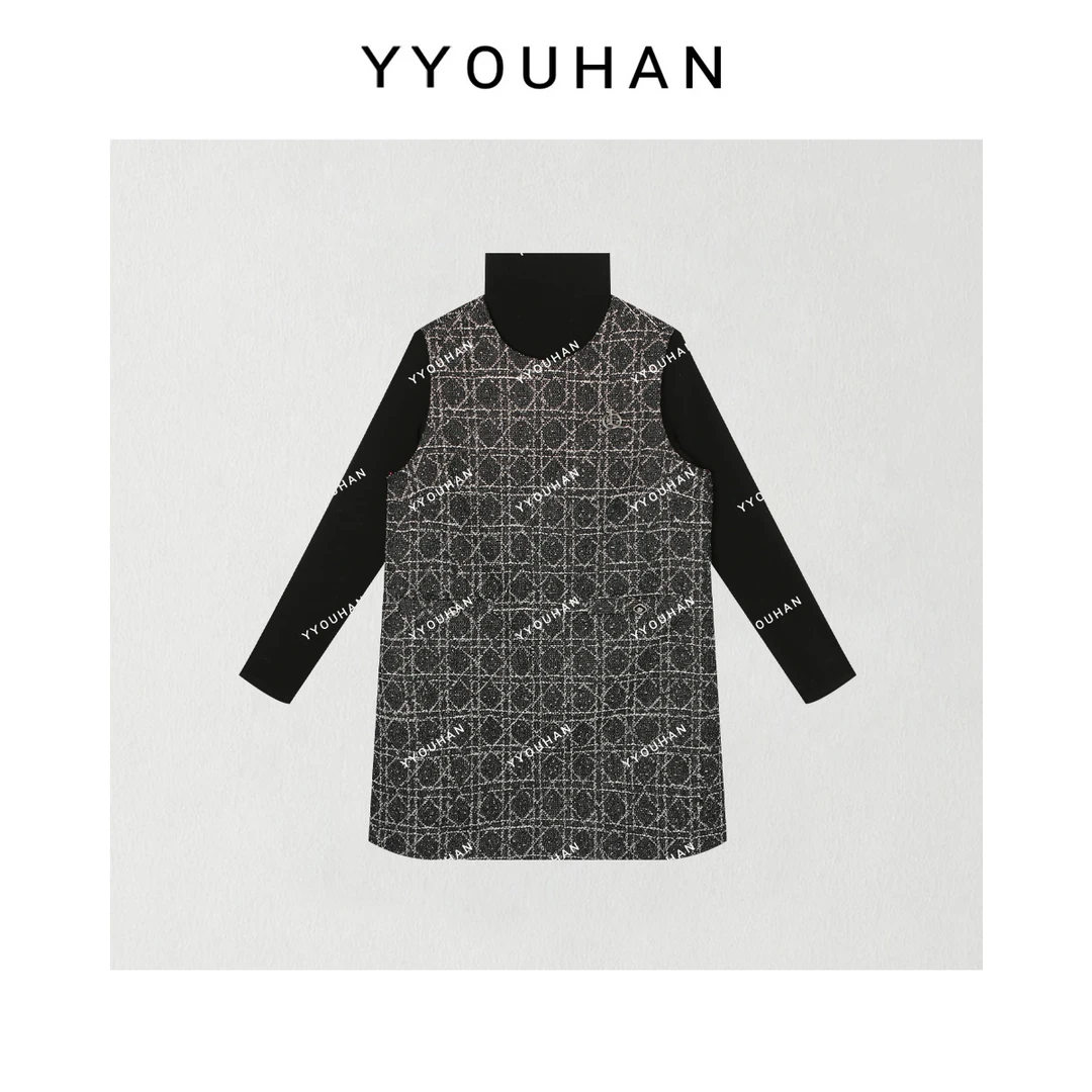 欧尼私服 小众设计菱格连衣裙内搭两件套2412B6195