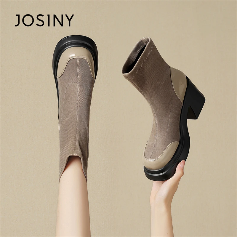 卓诗尼厚底短靴2025新款秋冬小个子单靴爆款马丁靴黑色高跟鞋靴子