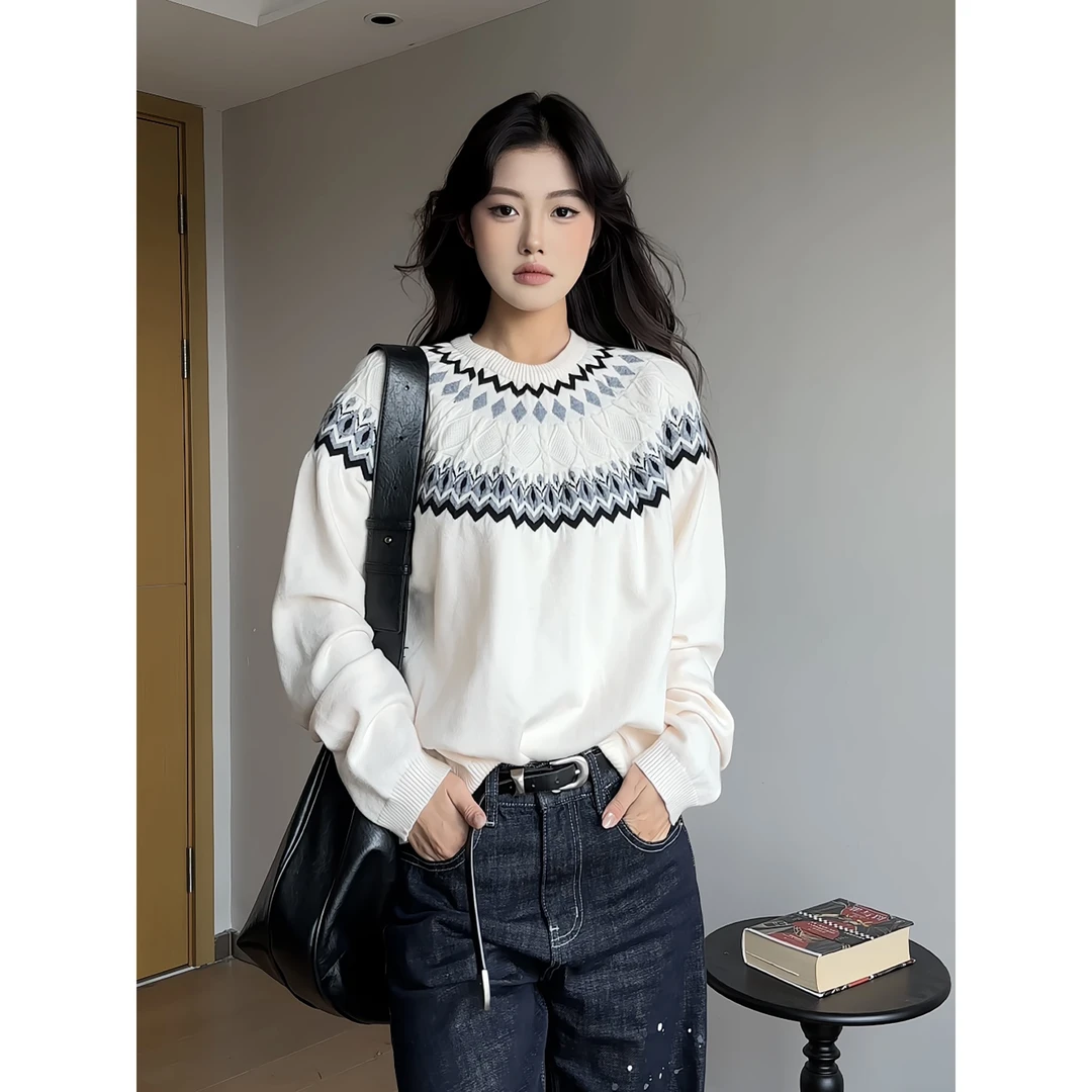 MaxDstr 美式高级感学院风cleanfit费尔岛圆领针织衫毛衣男女上衣