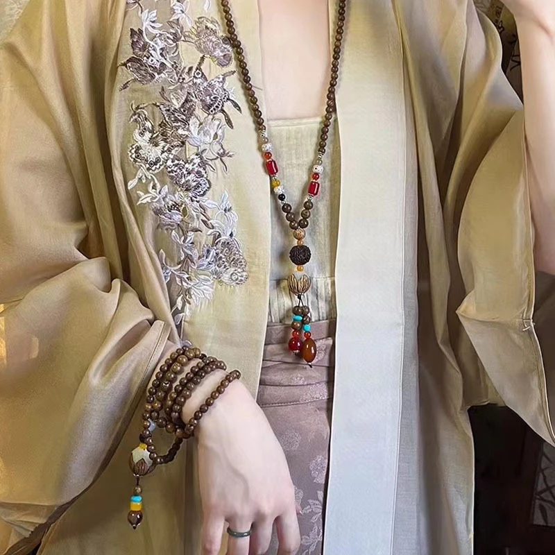 非金属木质吊坠 古风檀木饰品秋冬长款项链女新中式国风配饰挂件