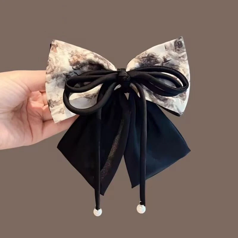 中式国风发夹气质飘带水墨画蝴蝶结弹簧夹复古优雅后脑勺发卡发饰