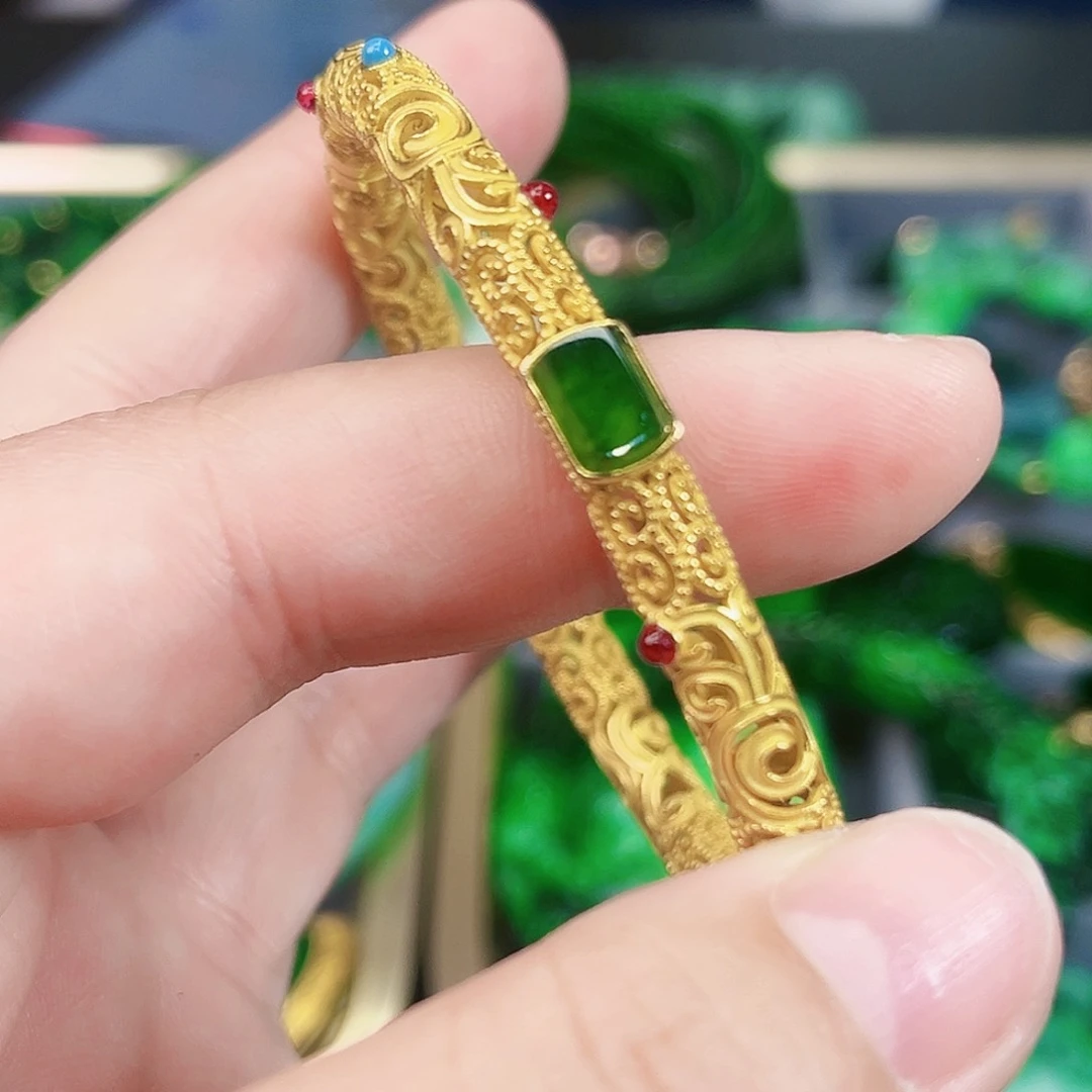翡翠颈饰银S925镶嵌手镯活口