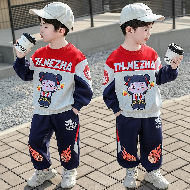 哪吒衣服男童春装套装2025新款春秋款潮酷宝宝时髦网红卫衣两件套