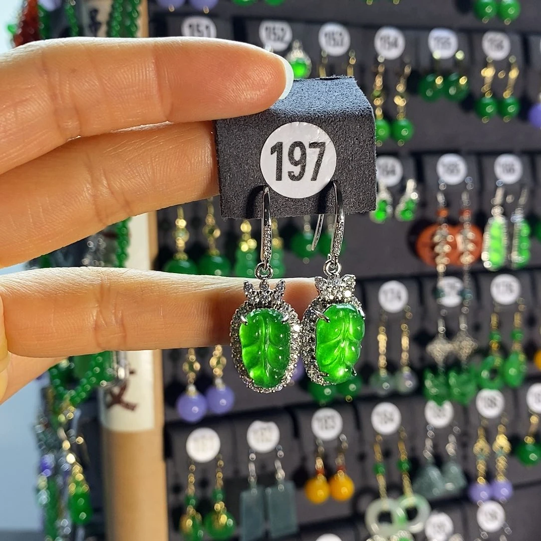 银S925镶嵌翡翠耳饰197
