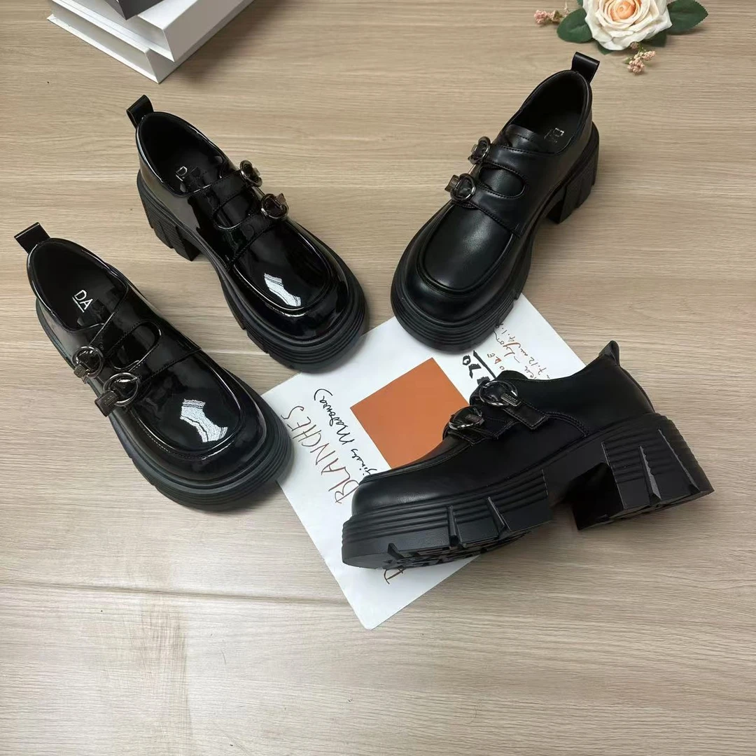 【N1】厚底小皮鞋女鞋2025春季新款增高英伦百搭乐福鞋单鞋毛毛鞋