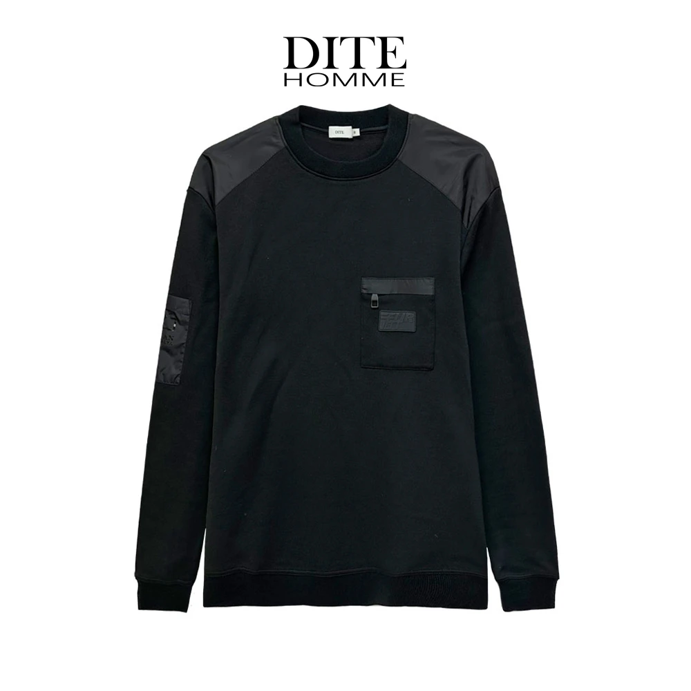 Dite迪特新款秋冬卫衣内搭外穿拼接胸前口袋男款时尚宽松户外百搭