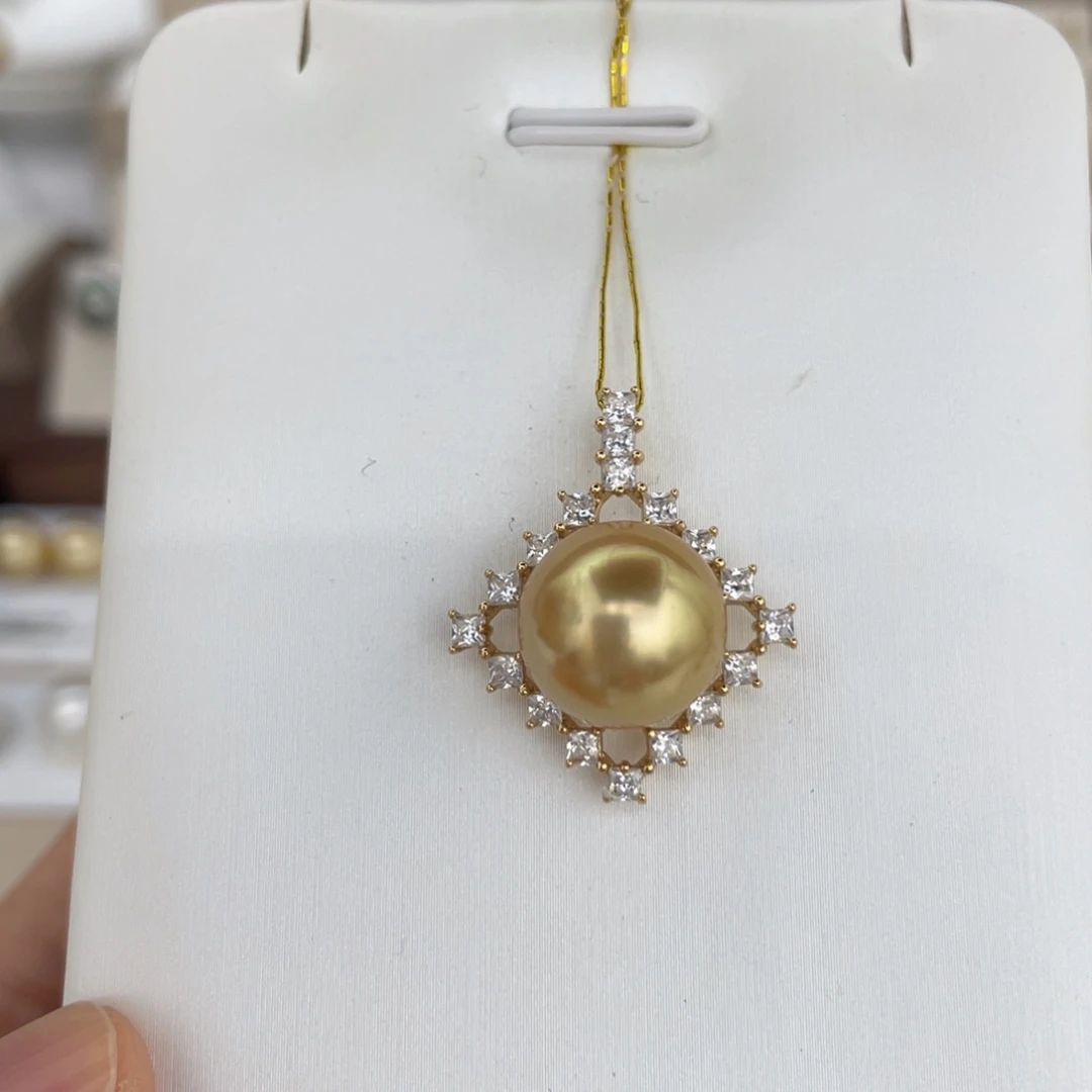 银S925镶嵌海水珍珠颈饰金珠吊坠12-13