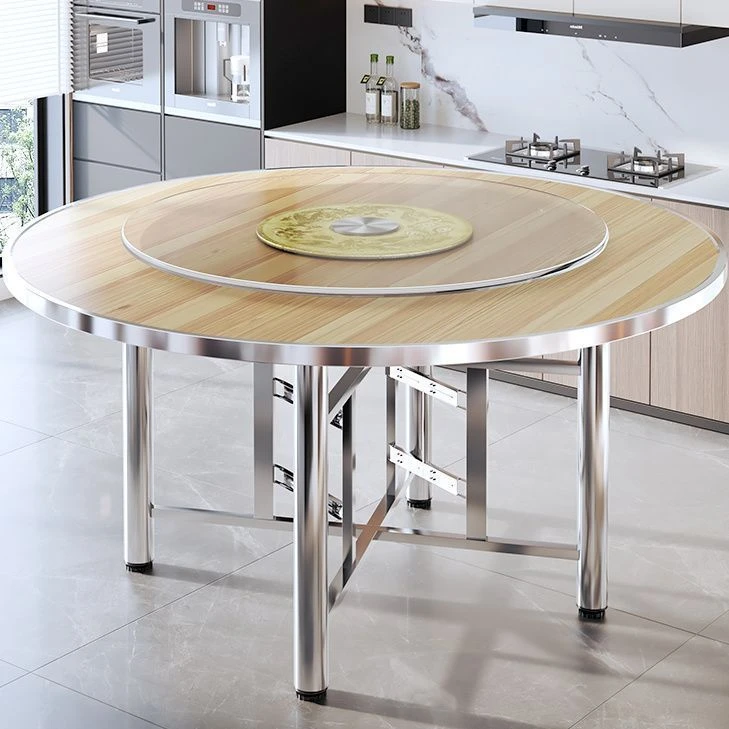 实木餐桌圆桌家用商用可折叠吃饭旋转盘酒店酒席饭店大圆桌子饭桌