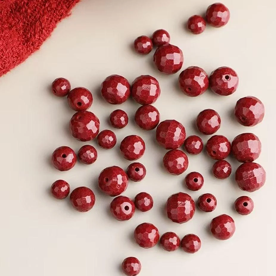 含辰砂工艺品朱砂·菱形切面珠·紫金砂异型珠·菱形切面镜面珠