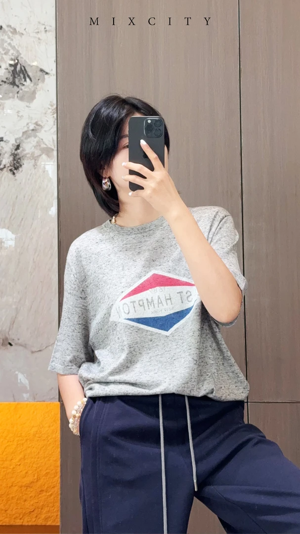 【亚楠本楠】可乐T◆复古字母印花圆领慵懒风针织T恤7493品质女装