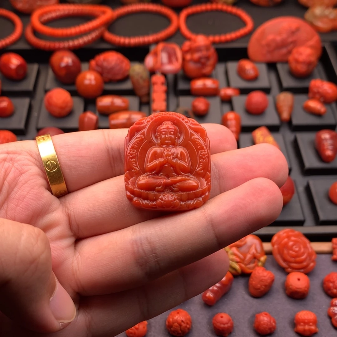 南红玛瑙未镶嵌南红精工雕刻如来佛祖29mm