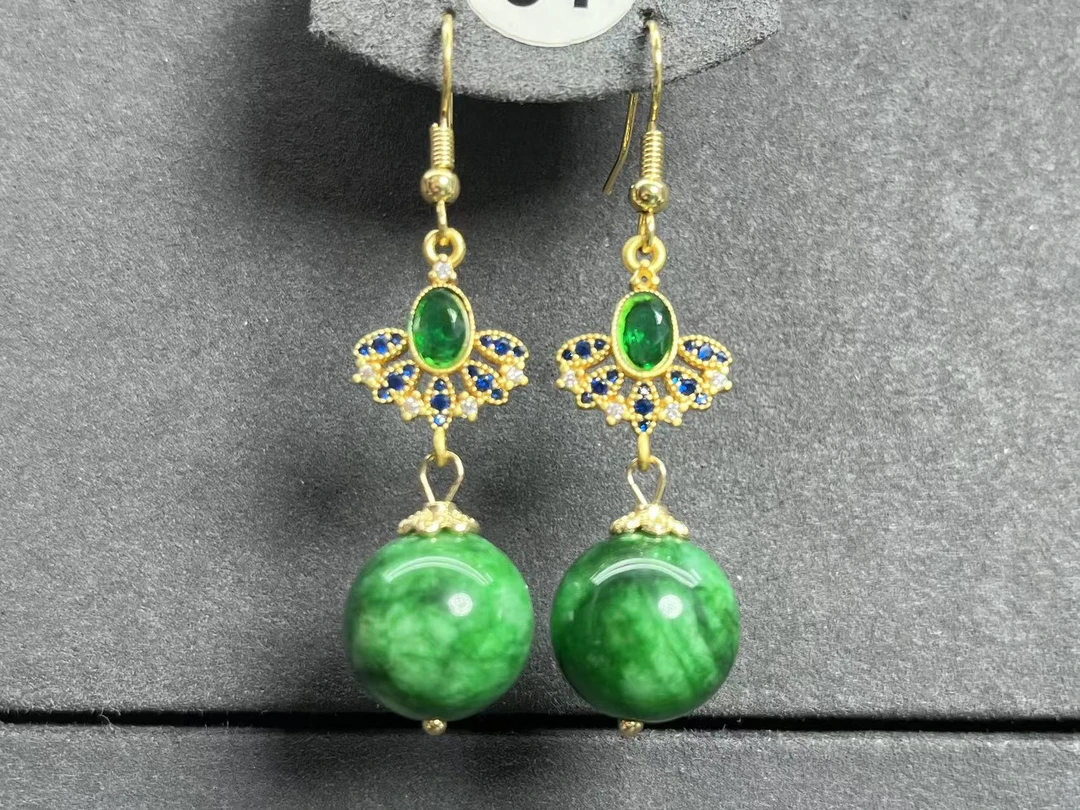 合金珐琅耳饰 合金珐琅 绿色圆珠耳饰 经典复古时尚女必备067
