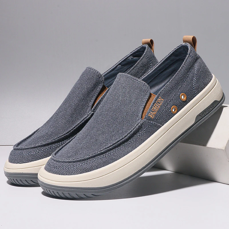 春秋透气新款百搭帆布鞋时尚休闲一脚蹬男士休闲鞋男鞋软底中老年