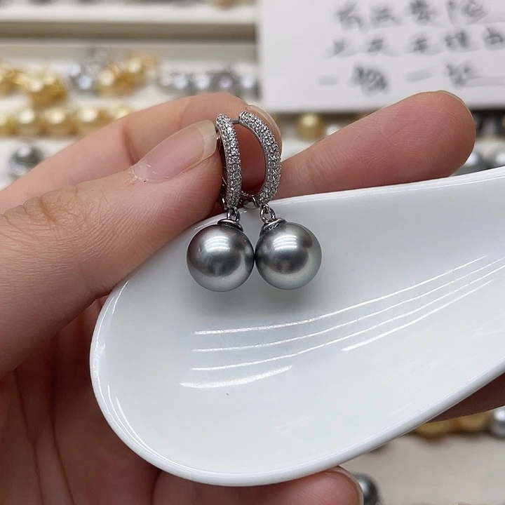 银S925镶嵌海水珍珠耳饰