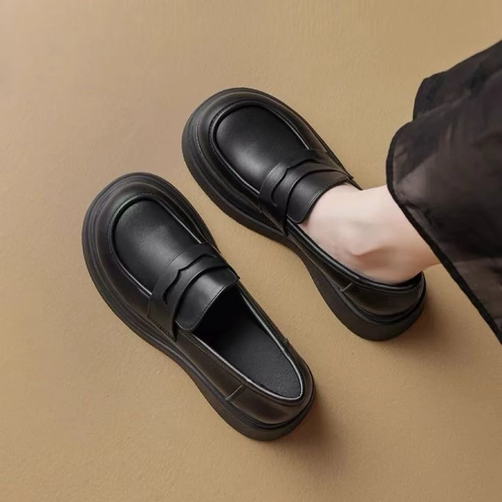 FQ百搭厚底英伦风包头鞋复古乐福鞋增高jk2025新款软底休闲女生鞋